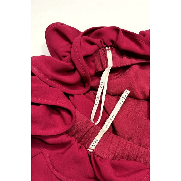 Halston Heritage NWT off-the-shoulder mini dress burgundy ruffled neckline - Picture 8 of 11